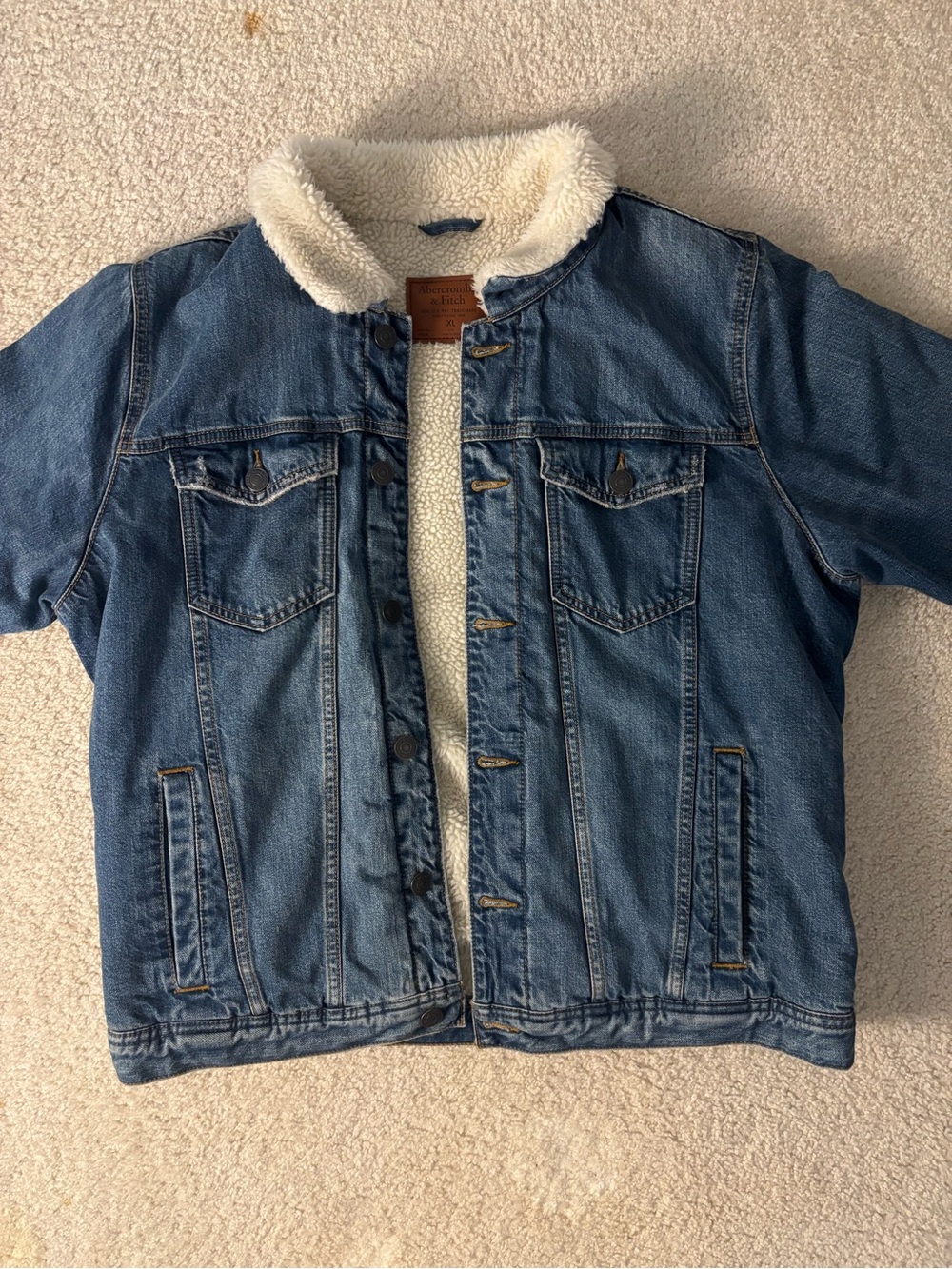 Abercrombie & Fitch Cream Sherpa Jacket with Brown Leather Label